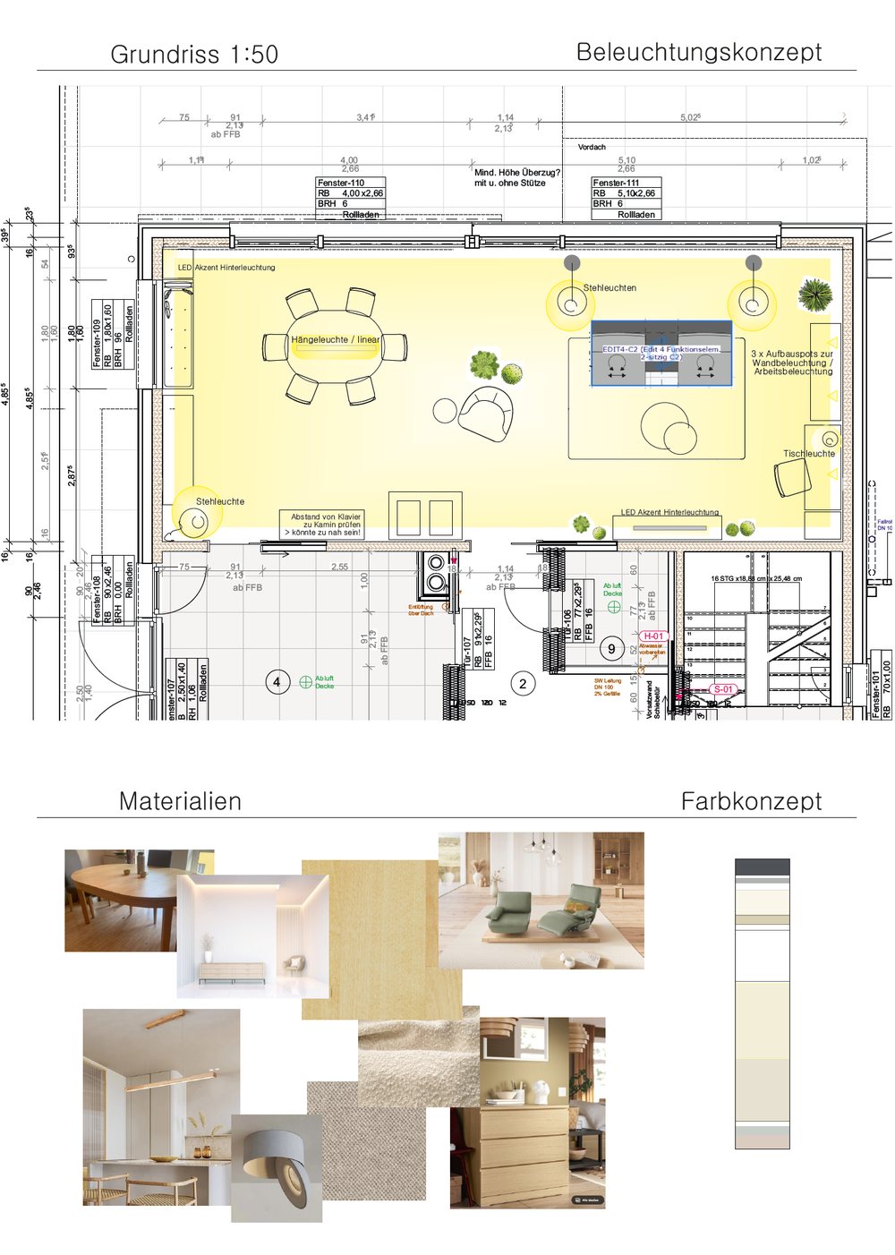 Grundriss 1:50 mit Beleuchtungskonzept