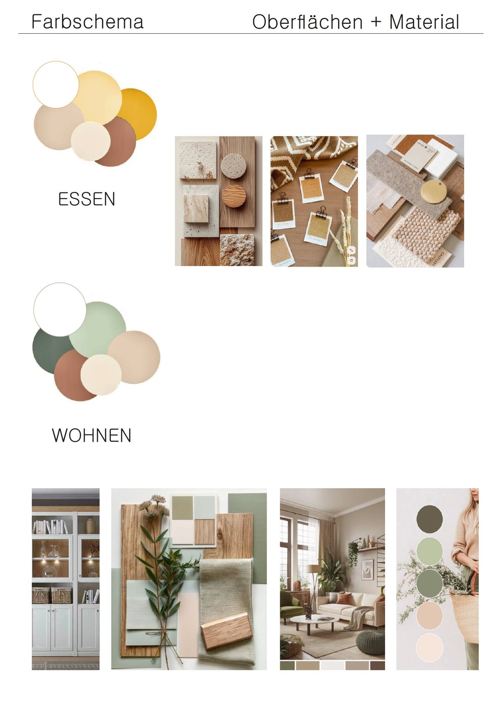 Farb- und Materialkonzept für Essbereich und Wohnbereich