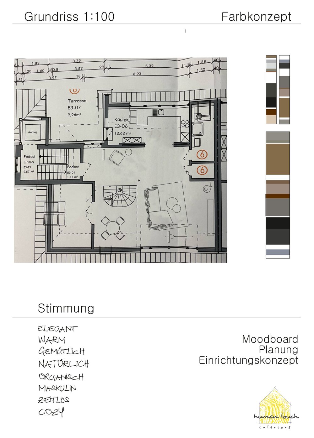 Grundriss und Konzeptskizze des Penthouses