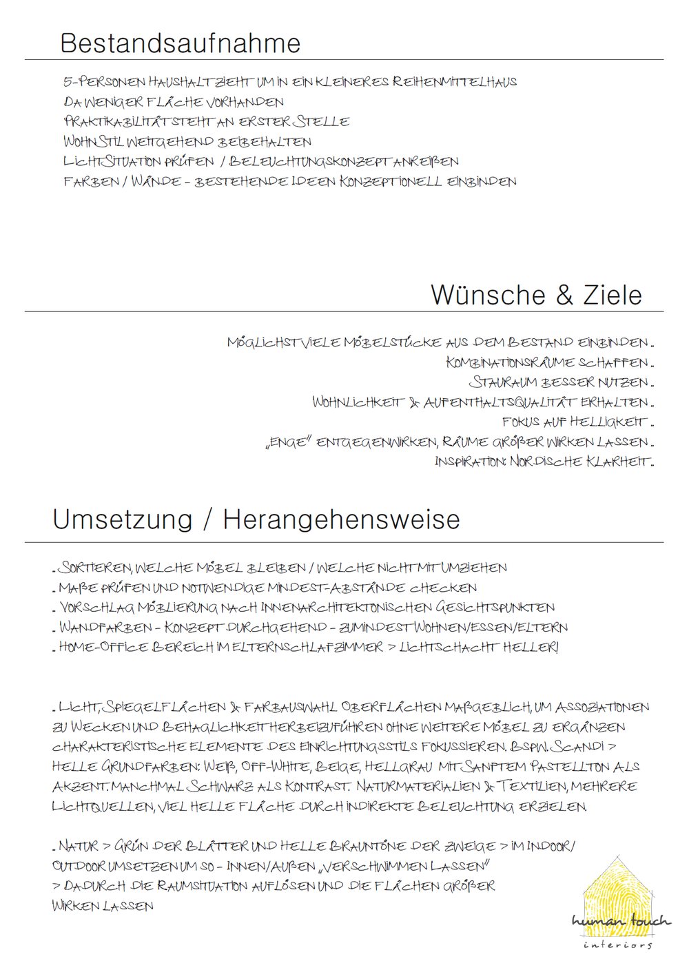Bestandsaufnahme, Wünsche und Ziele der Familie