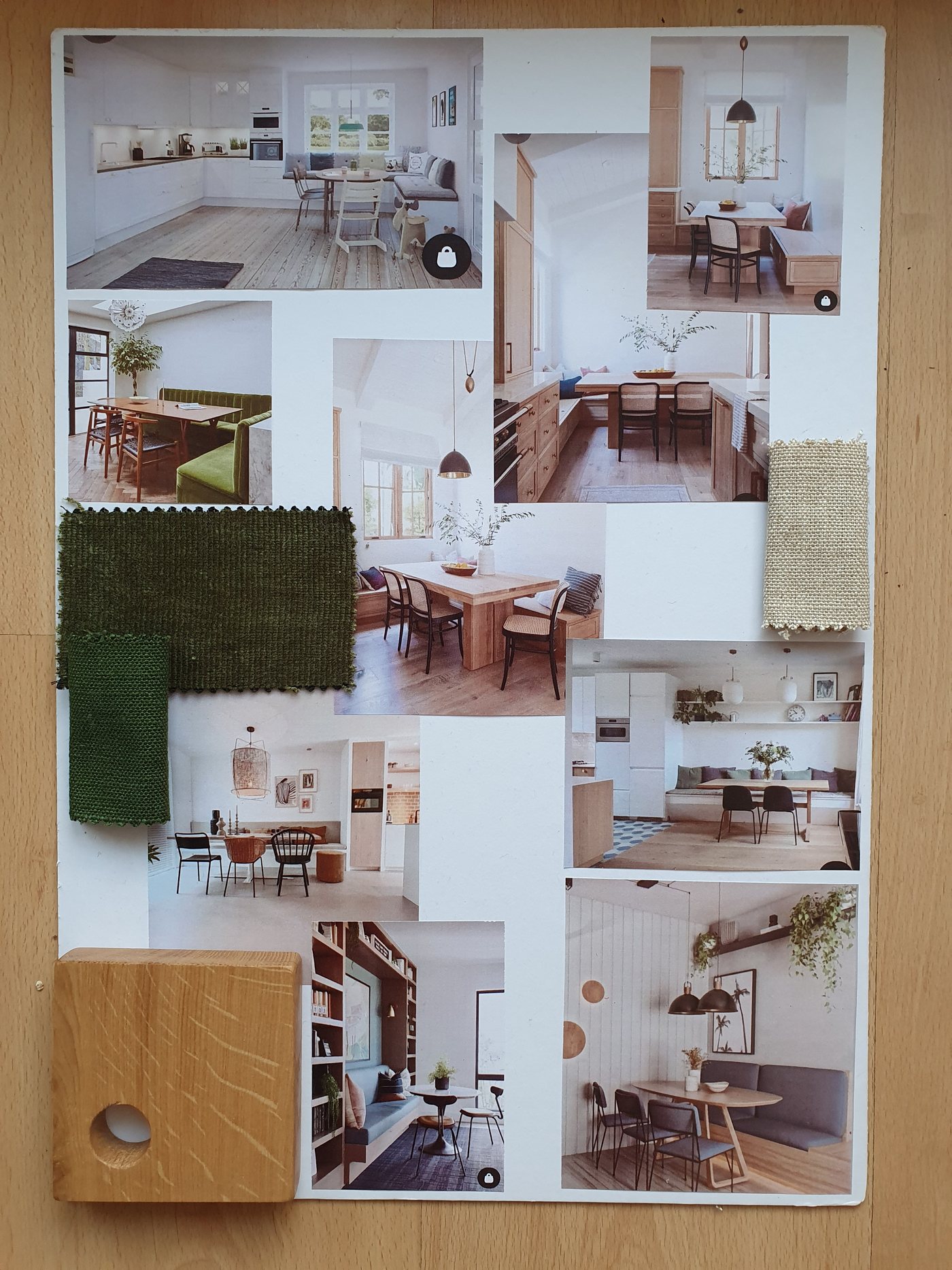 Moodboard für den Essplatz mit dunklen Polsterstühlen